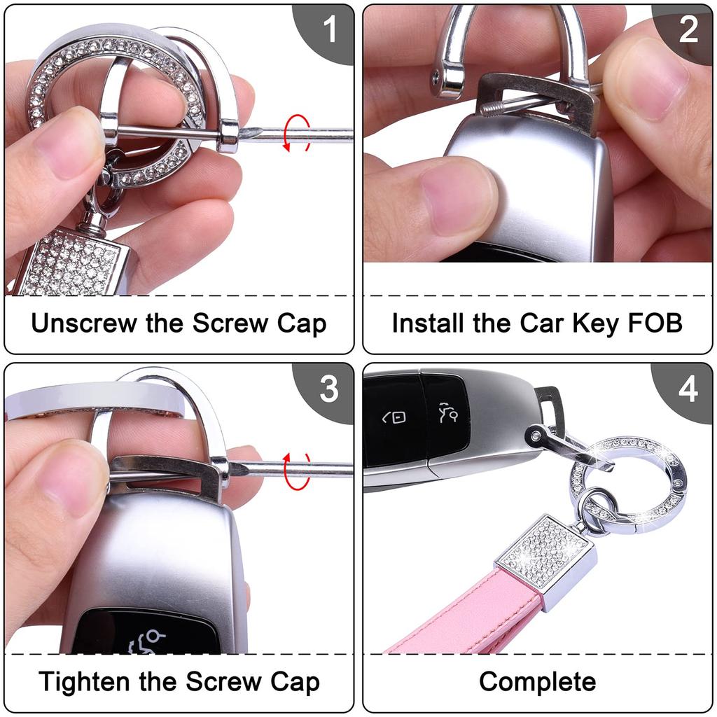 Car Glittery Genuine Smart Key Pink [Wisdompro] Keychain, Leather, Anti-Loss, Compatible, Stylish, Women's,