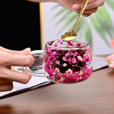 Double Wall Glass of Borosilicate Insulated Cups 4 High Coffee Mugs Set with Colorful Petal