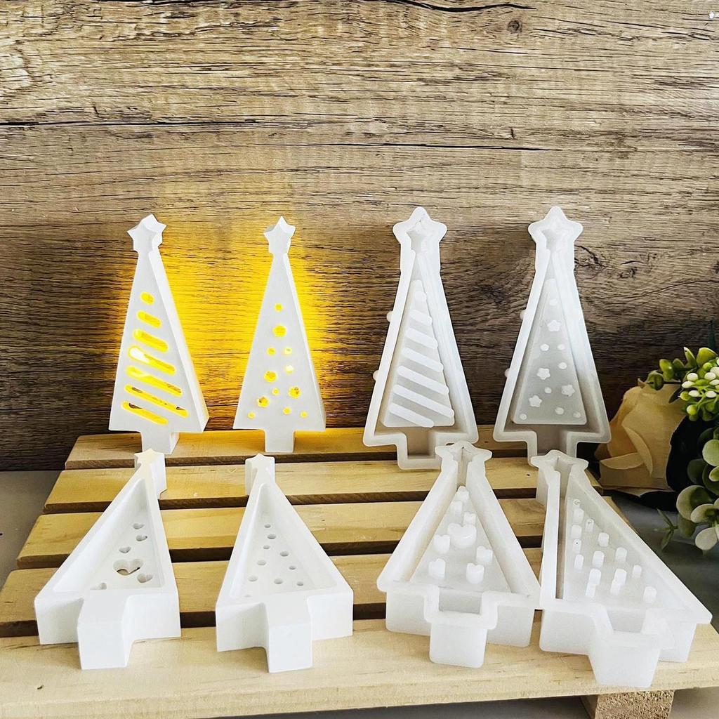 Christmas Tree Candle Mold Christmas-Themed Tealight Holder Mold 4 Pieces Reusable Holiday Decoration Making Mould For Chocolate
