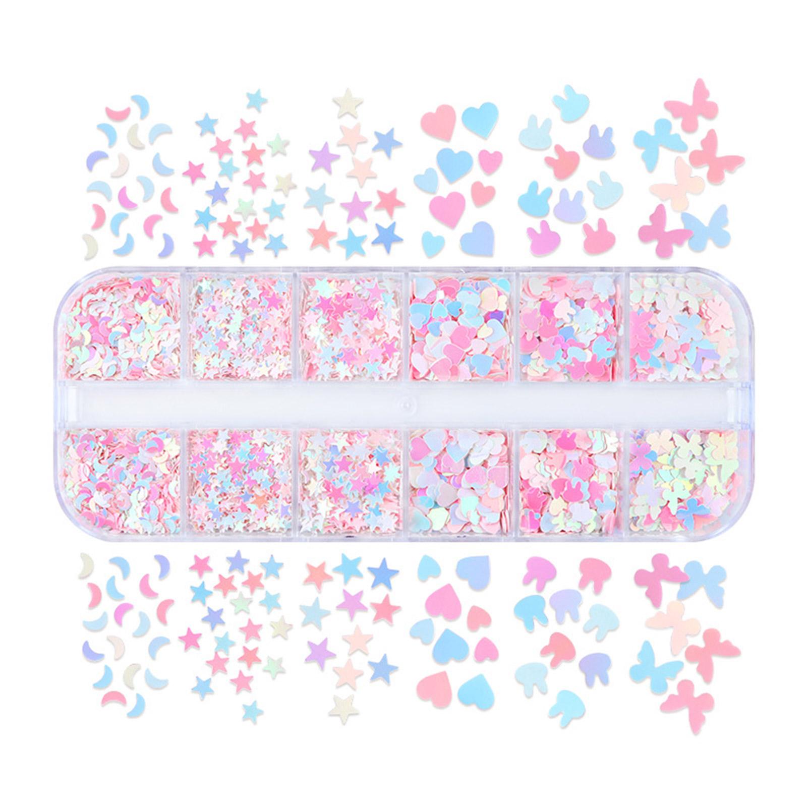 1 Box Nail Art Glitter Holographic Mixed Star Rabbit Moon Star Shaped Nail Sequins 12-Grid Nail Art Glitter Flakes 1