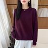 Women's 100% Wool Round Neck Long Sleeve Knitwear - Stylish Slimming Pullover for Autumn/Winter