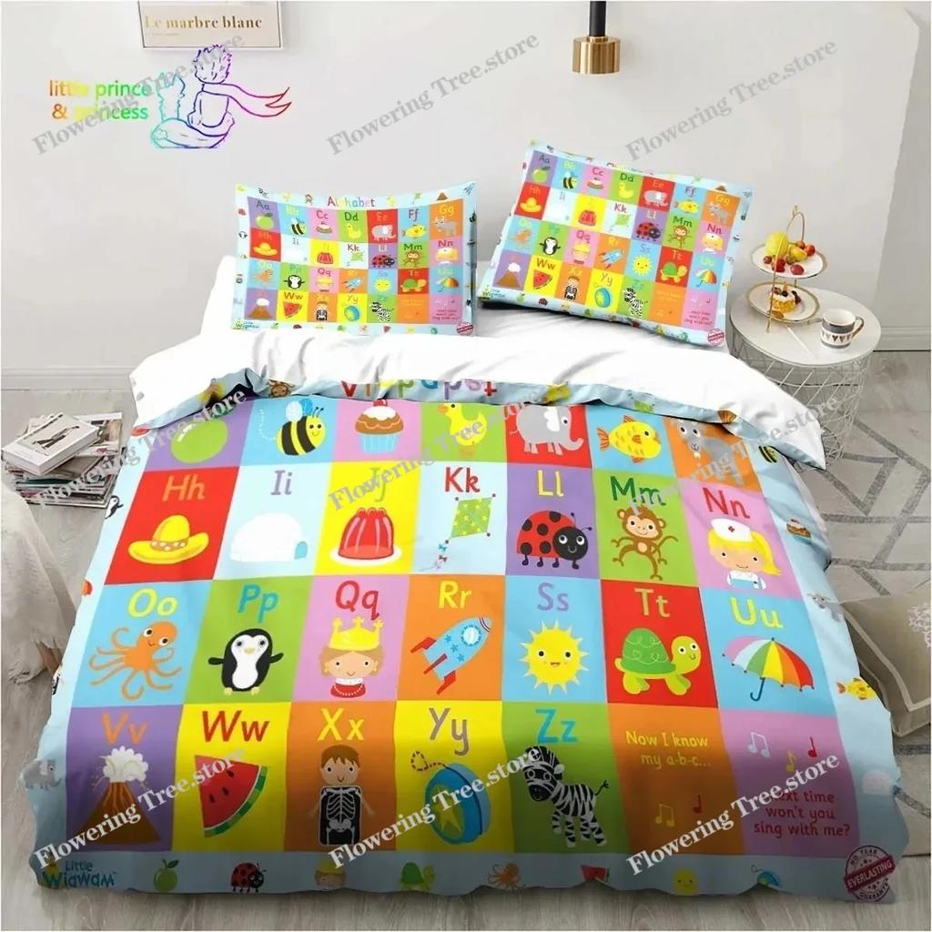Educational Alphabet Bedding Set Single Twin Full Queen King Size Bed Set Adult Kid Bedroom Bedding Gift