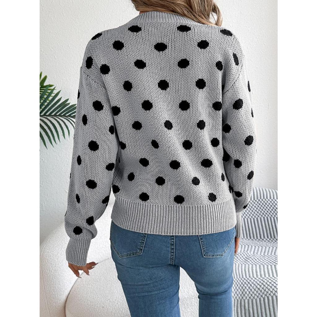 Autumn Winter Casual Color Block Polka Dot Long Sleeve Pullover Sweater Women's Fashion