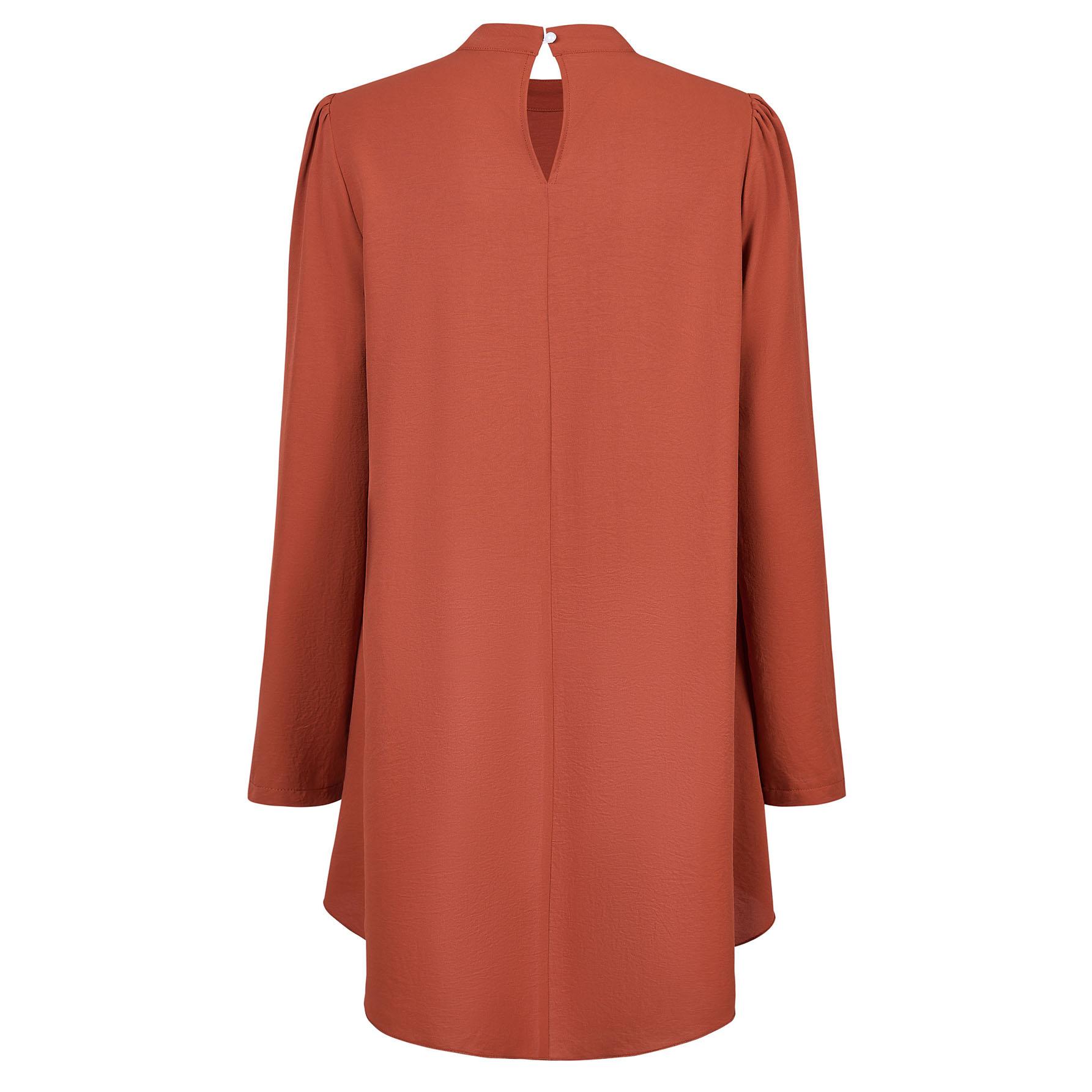 Повседневная женская модная однотонная рубашка с высоким воротником и длинными рукавами — фото 14