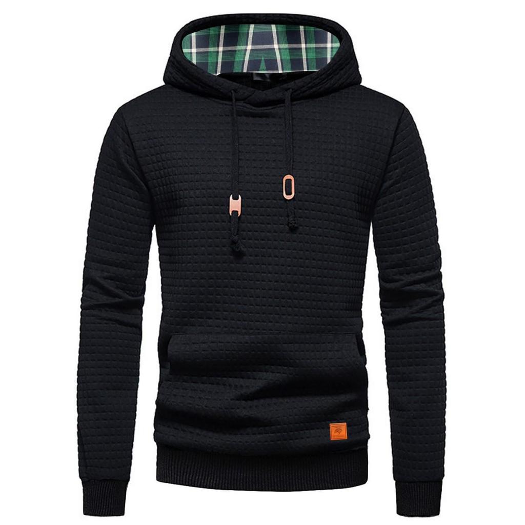New Men's European-Size Plaid Jacquard Pullover Hoodie (2025)
