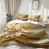 Latacaca 3Pcs Golden Floral Wave Cozy Duvet Cover Set With One Quilt Cover And Two Pillowcases Bedding Set