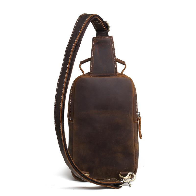 Nuova Borsa da Petto in Pelle, Borsa a Tracolla da Uomo, Borsa Vintage da Uomo in Pelle Crazy Horse di Primo Strato