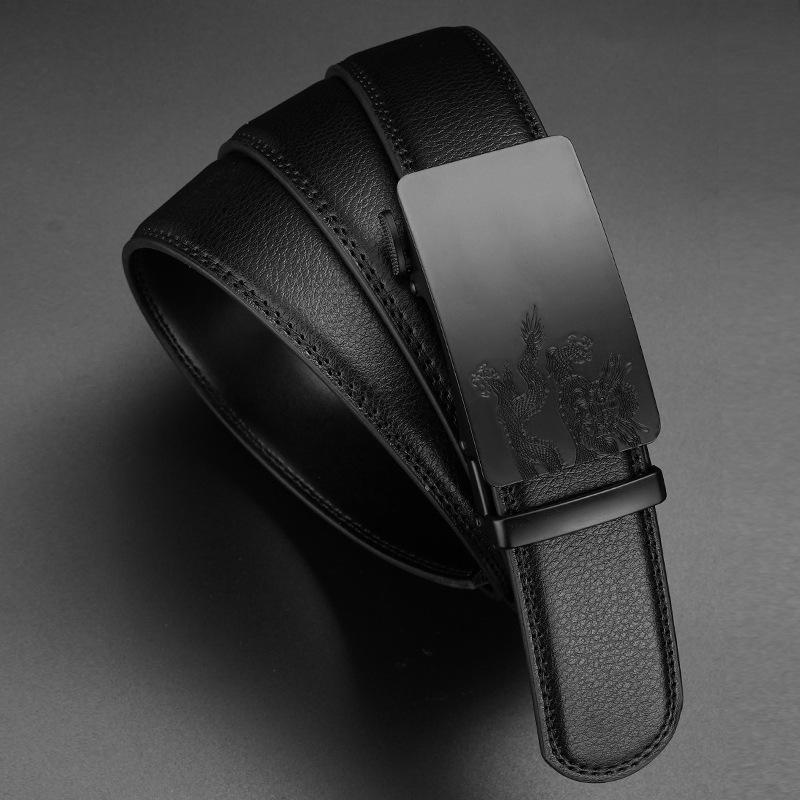 

Мужской ремень, высококачественный деловой кожаный ремень с автоматической пряжкой, повседневный простой ремень для брюк для мужчин среднего возраста и молодежи 130cm