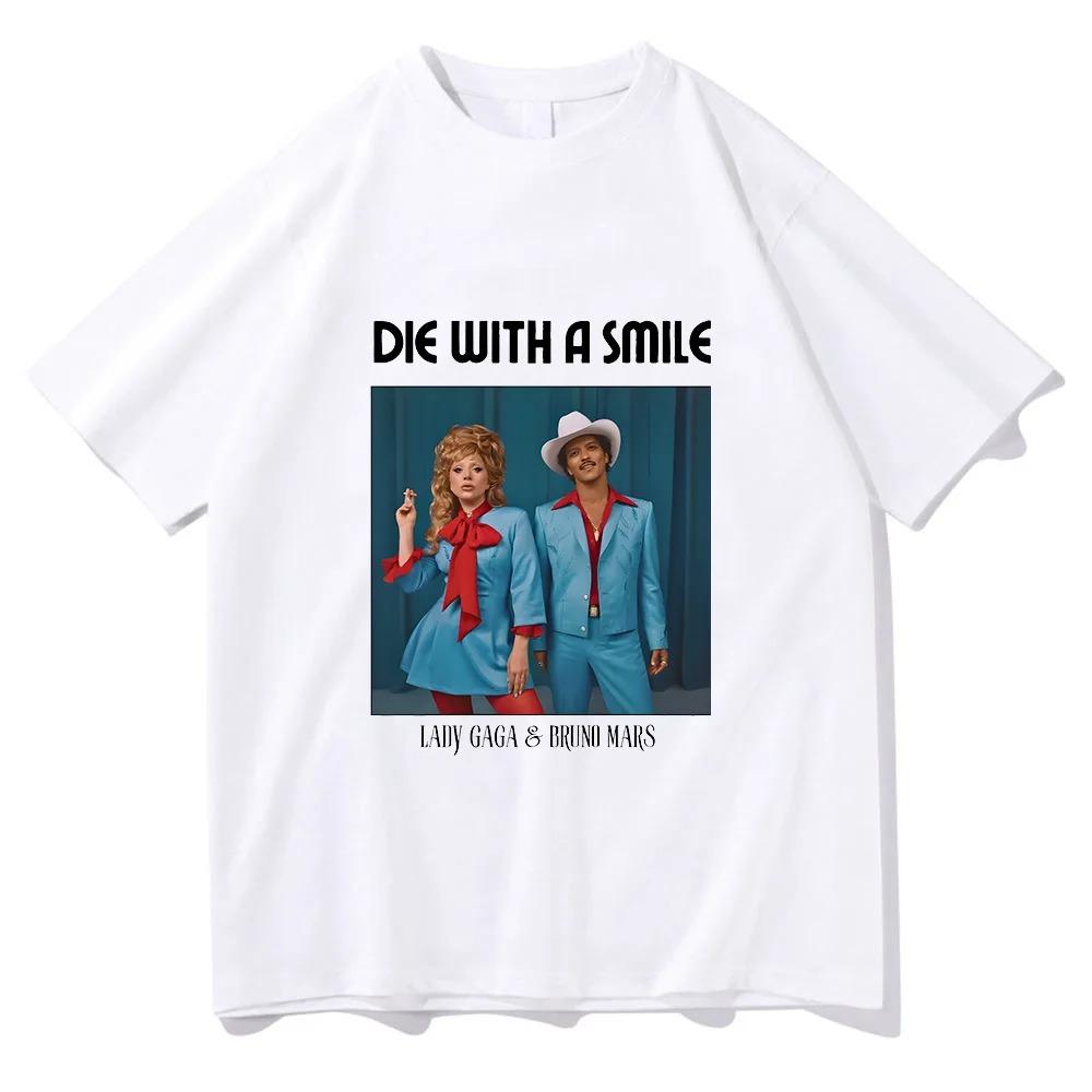 Lady Gaga & Bruno Mars  Die With A Smile  Graphic T-Shirt, Unisex Vintage Style Cotton Tee, Fan Collaboration Merch Top 4XL