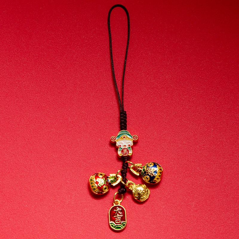Gold-Plated God of Wealth Keychain with Swallowing Gold Beast Pendant