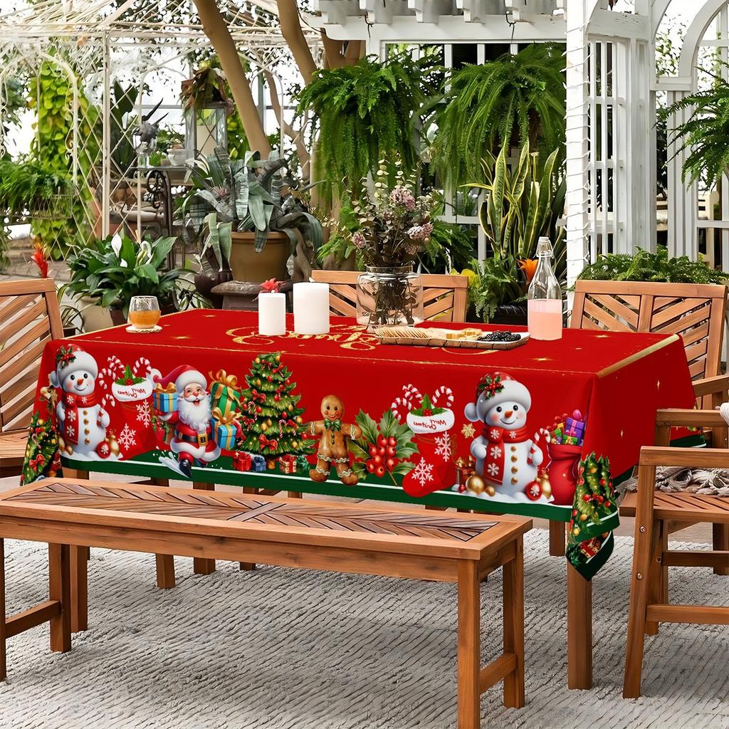 Christmas Rectangle Table Cloth for Xmas Holiday Party Christmas Decoration Reusable Tablecloth for Dining Room Table Decor