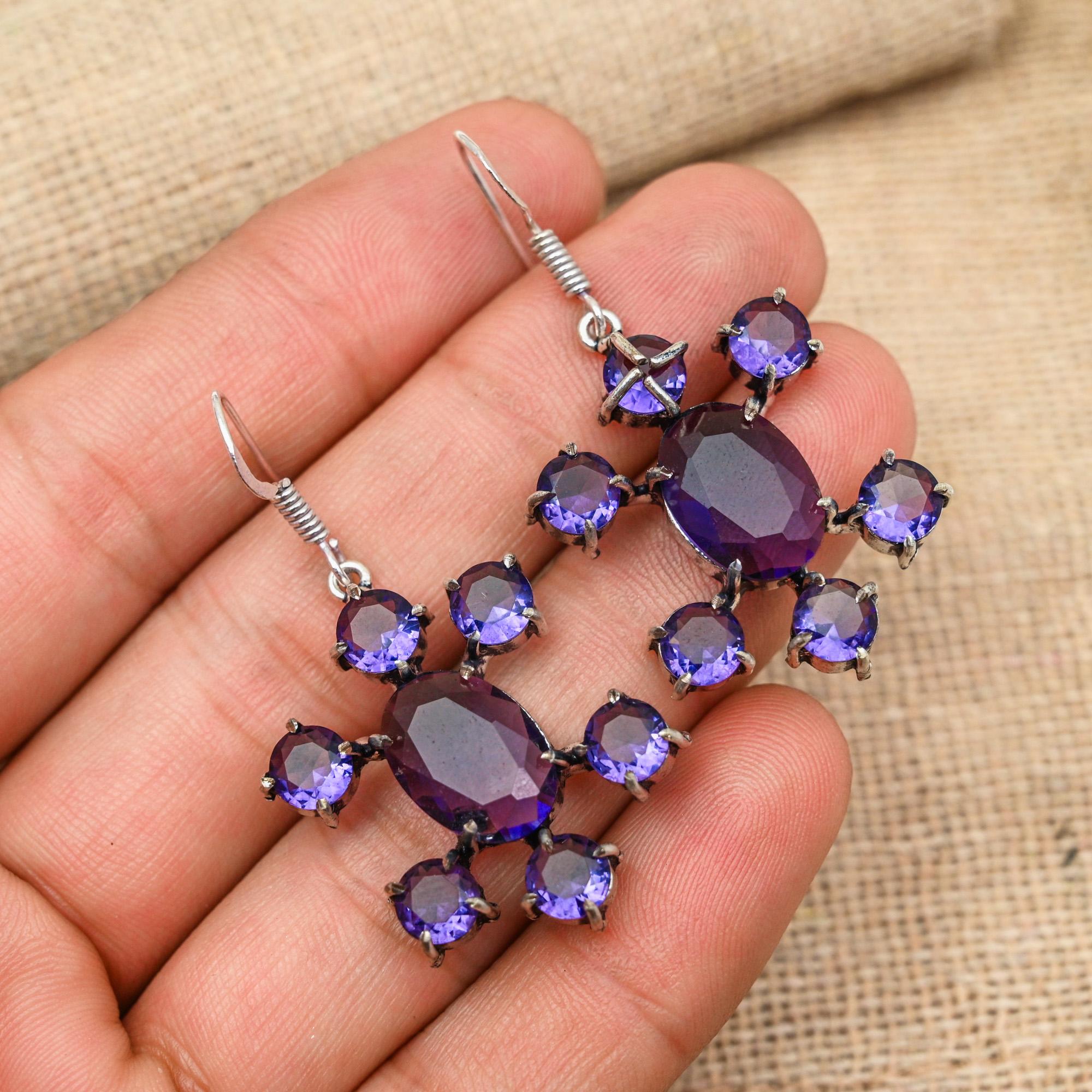 

Amethyst Gemstone Handmade 925 Solid Sterling Silver Gift For Wedding Jewelry Earring