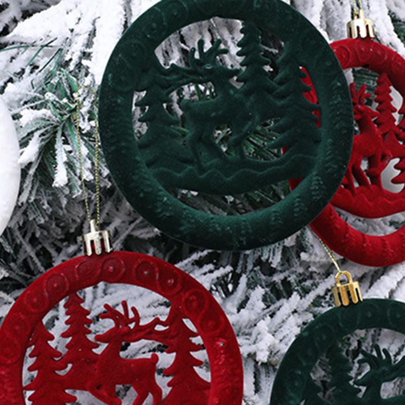 3PCS/Pack Christmas Tree Colorful Round Gift Multi-element Christmas Flocking Atmosphere Ornament Decoration Pendant Party