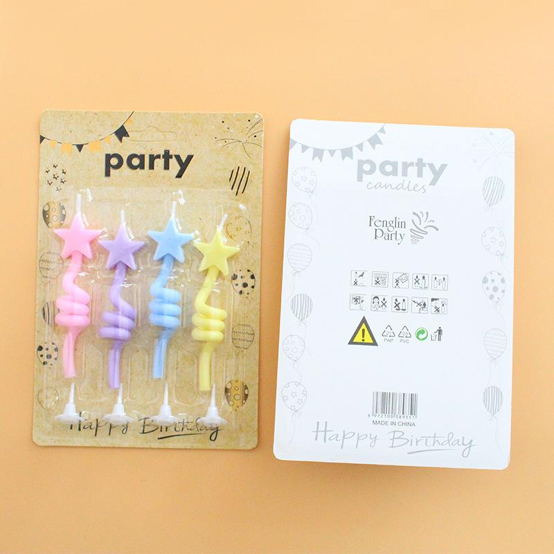 New Birthday Cake Twist Candle Colorful Curved Thumb Creative Love Five-pointed Star Shape Candle