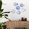 Adhesive Fish Cutouts for Walls 6Pcs Wooden Wall Decor, Marine Striped Ocean Theme Stickers, Self-Adhesive Nature Inspired Art Coastal Beach Kids Room