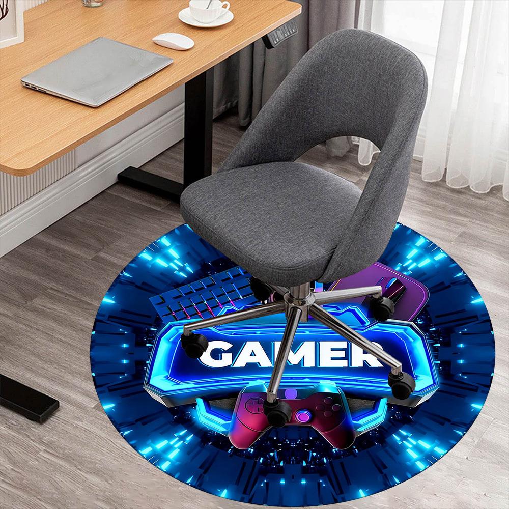 1pc Gamer Controller Round Chair mat office Area Rug - Non-Slip, Floor Mat for Office, Bedroom, and Indoor Decor p127285