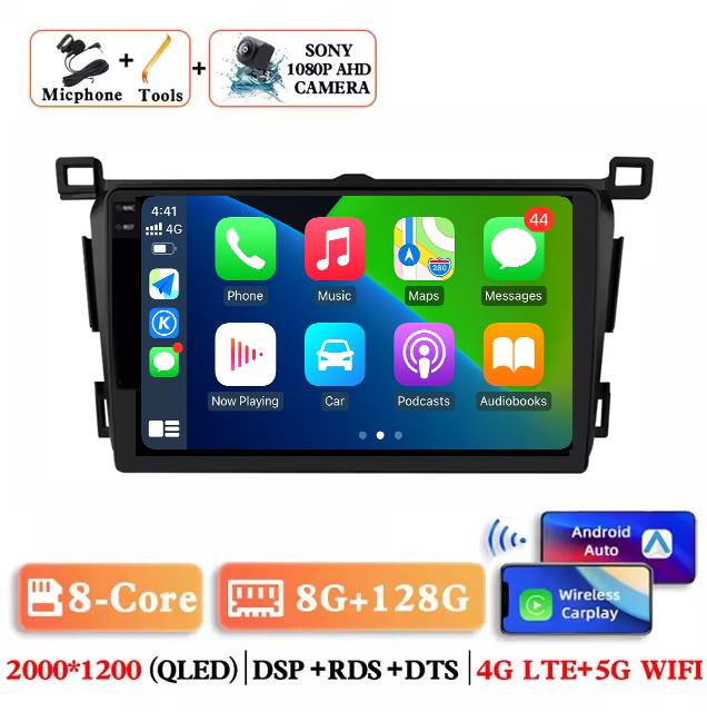 Android 14 Wireless Carplay Auto Car Radio for Toyota RAV4 Rav 4 2013 - 2018 Multimedia Player Navigation GPS 4G+WIFI Stereo RDS