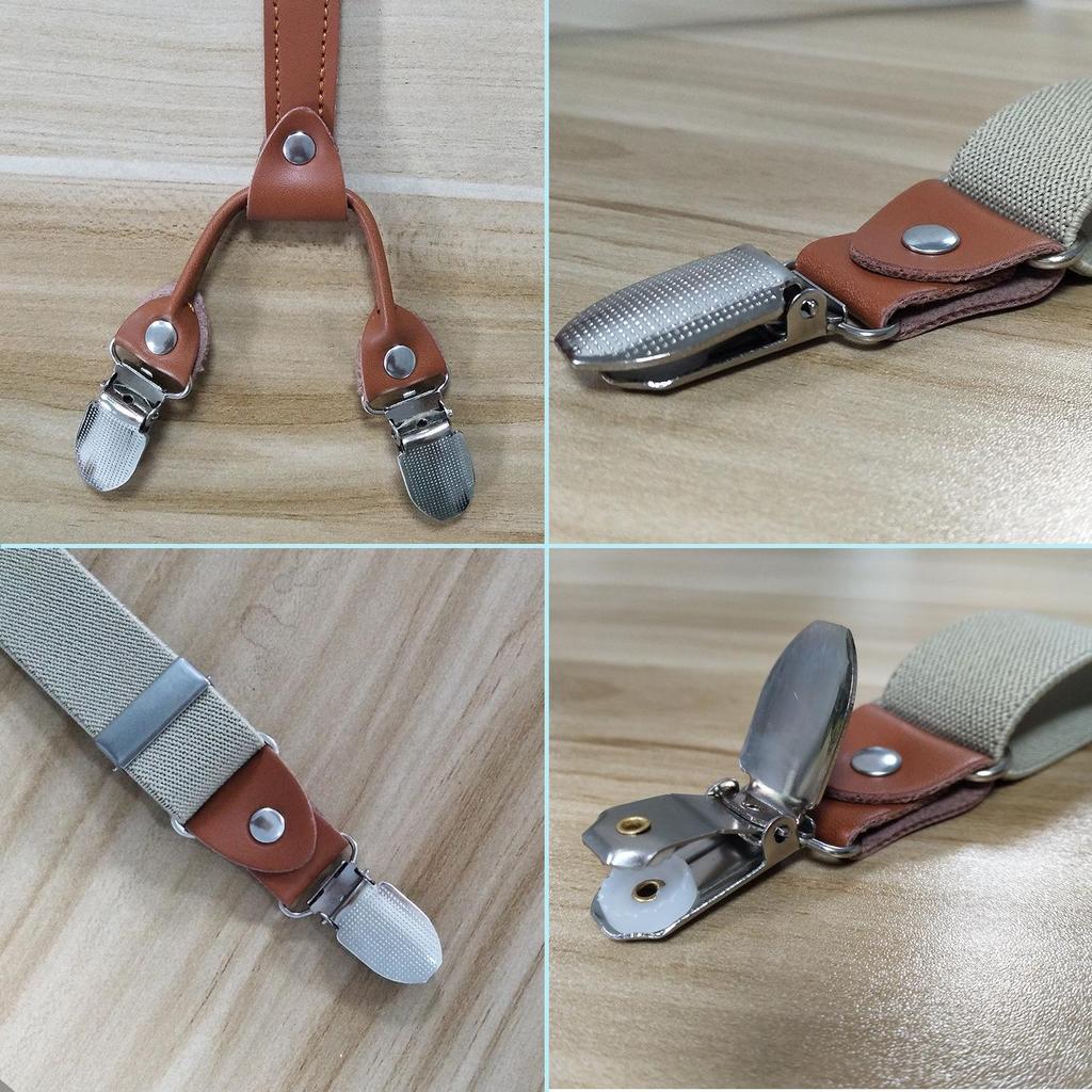 Unisex 2.5cm Elastic Leather Suspenders with 4 Clips