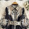 Women Long Sleeve Printed Bohemia Casual Vacation Midi A Line Dress