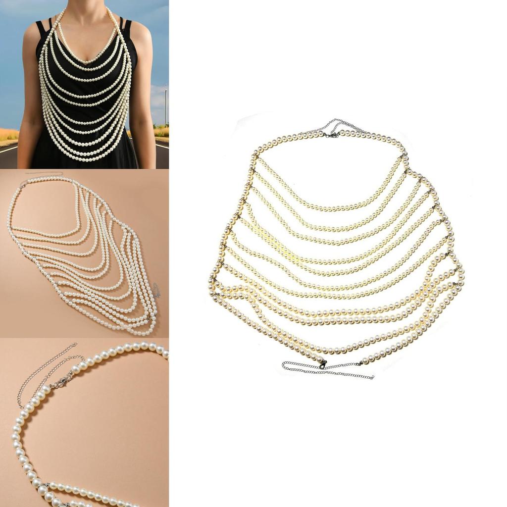 Bohemian Body Jewelry With Multilayer Pearl Beads For Beachwear