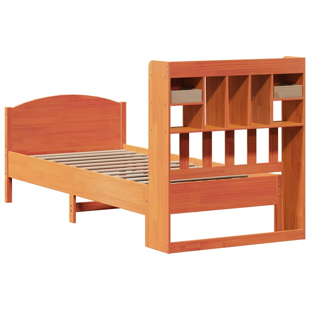 Solid Wood Bed with Shelf Without Mattress Wax Brown 75 x 190 cm