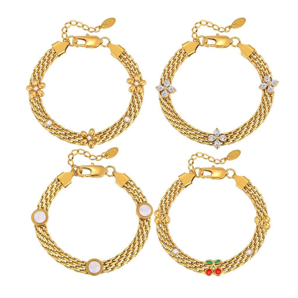 Stainless Steel Mesh Strap Bracelet With Zircon Plated 18K Gold, Ladies Luxury Jewelry Accessories Br-2650
