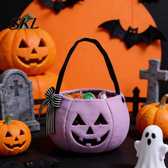 Festive Pumpkin Decoration Halloween Candy Bag for Kids, Trick or Treat Tote Cute Gift with Handle, Reusable Snack Bucket Party Favors Large