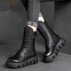 Women Leather Boots 2026 Winter Short Plush Mid-heel Snow Boots Lace Up Warm Platform Ankle Boots Women Shoes Botas Mujer
