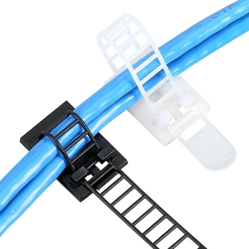 BOLTIFY 20PCS Adjustable Strap Holder Self Adhesive Plastic Network Wire Power Cord For Car Cable Tie Clip Stair Clamp Organizer