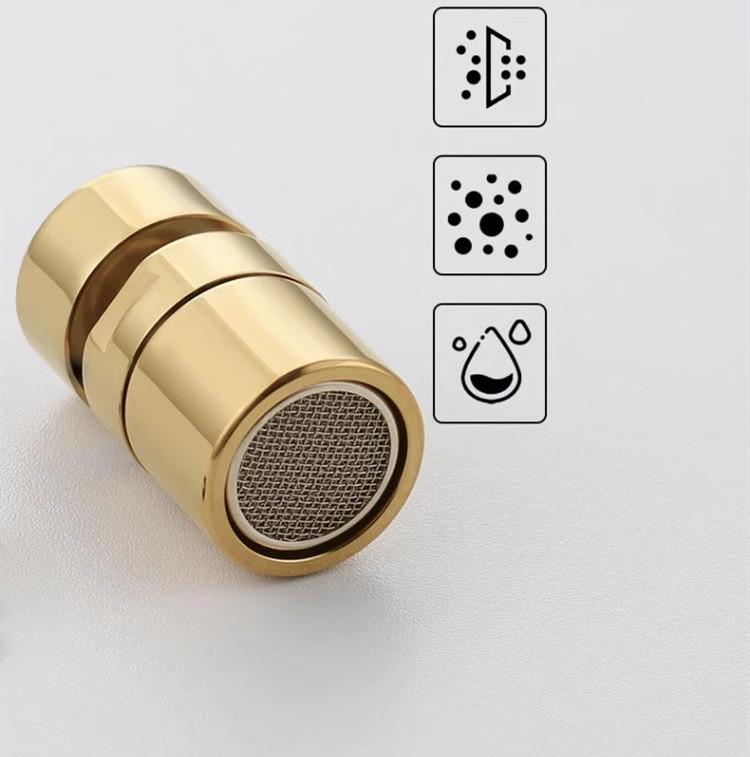M22/24 Außengewinde Vollkupfer 360° Universeller Wasserhahn-Belüfter Spritzwassergeschütztes Waschbecken-Gelenk Drehbarer Verlängerer gold