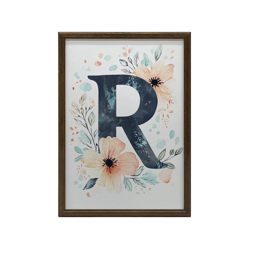 Poster Letter "R" In Floral Wreath Poster Letter "R" In Floral Wreath, 30X40 Cm, Frameless, Matte Paper 230 Gsm