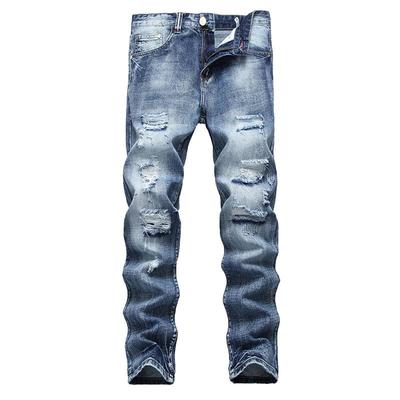 Herren Hellblaue Zerrissene Slim Fit Jeans - Koreanischer Stil Gerades Bein Trendige Hose
