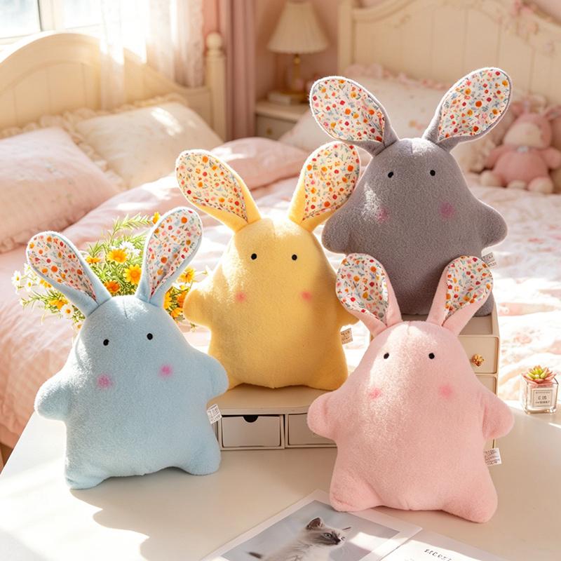 Floral Eyes Rabbit Plush Toy Stuffed Cartoon Animal Pillow Blue Yellow Grey Pink Sweet Plushie Sleeping Companion Back Support