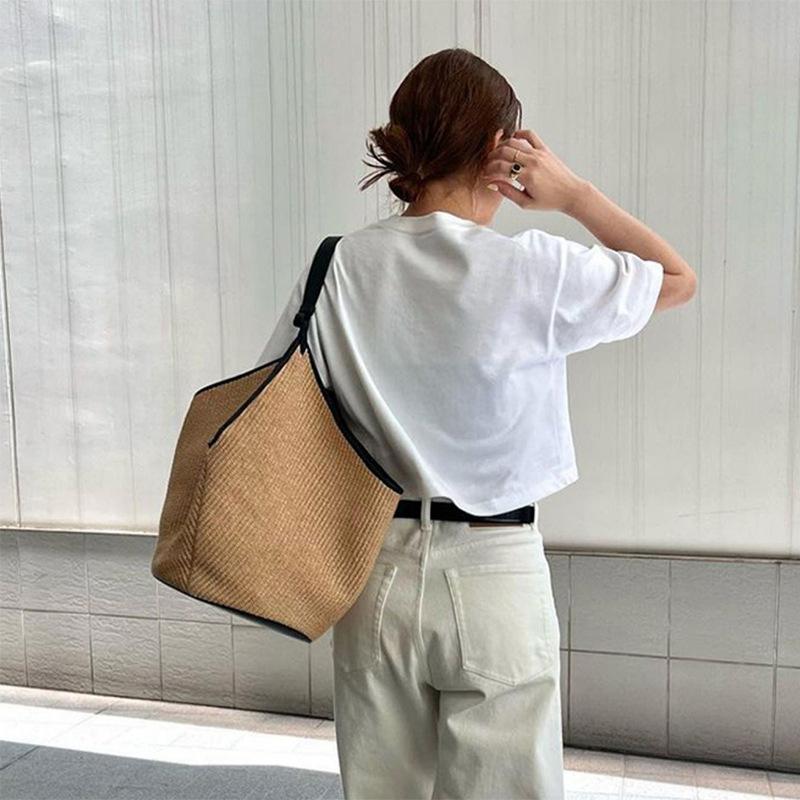 Summer Straw Woven Handbag, Casual and Laid-back Leather Women's Bag, High-end Texture, Versatile Shoulder Bag, Handcrafted Texture