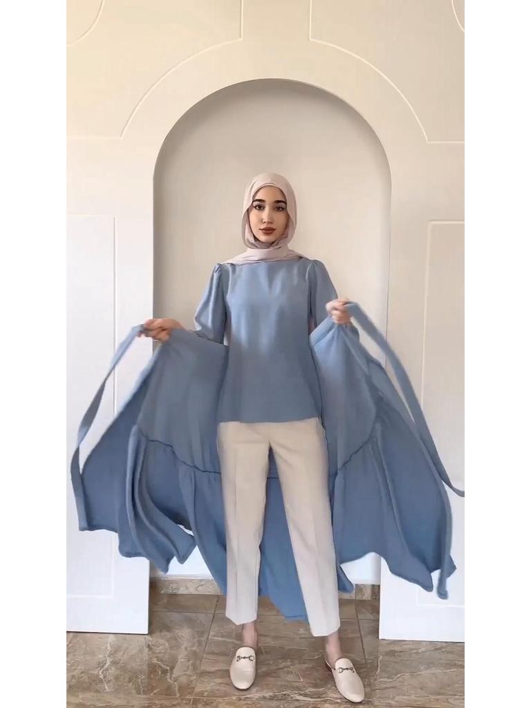 In Stock: 2024 Spring Dubai Long Sleeve Tie-Up Midi Dress Set