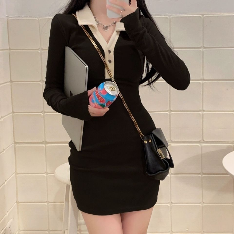 

Sexy Spice Girl Polo Dress Women s Autumn New Small Man Pure Wind Waist Skinny Hip Wrap Short Skirt Skirt 2XL