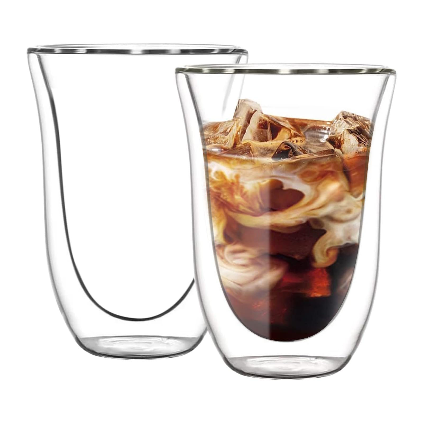 Pokaro Tea Glass 330ml Full Set of Ice Tea Design for Heat and Cold No Coaster Stylish Cafe Perfect Microwave and Dishwasher Safe Double-Walled Glass,