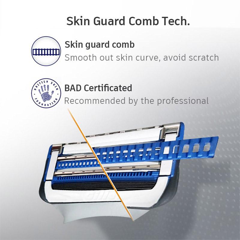 4 Gillette SkinGuard Rasierklingenköpfe, 4 Stück/Packung, Skinguard-Technologie, entfernt Öl und abgestorbene Hautzellen beim Rasieren der Klingen