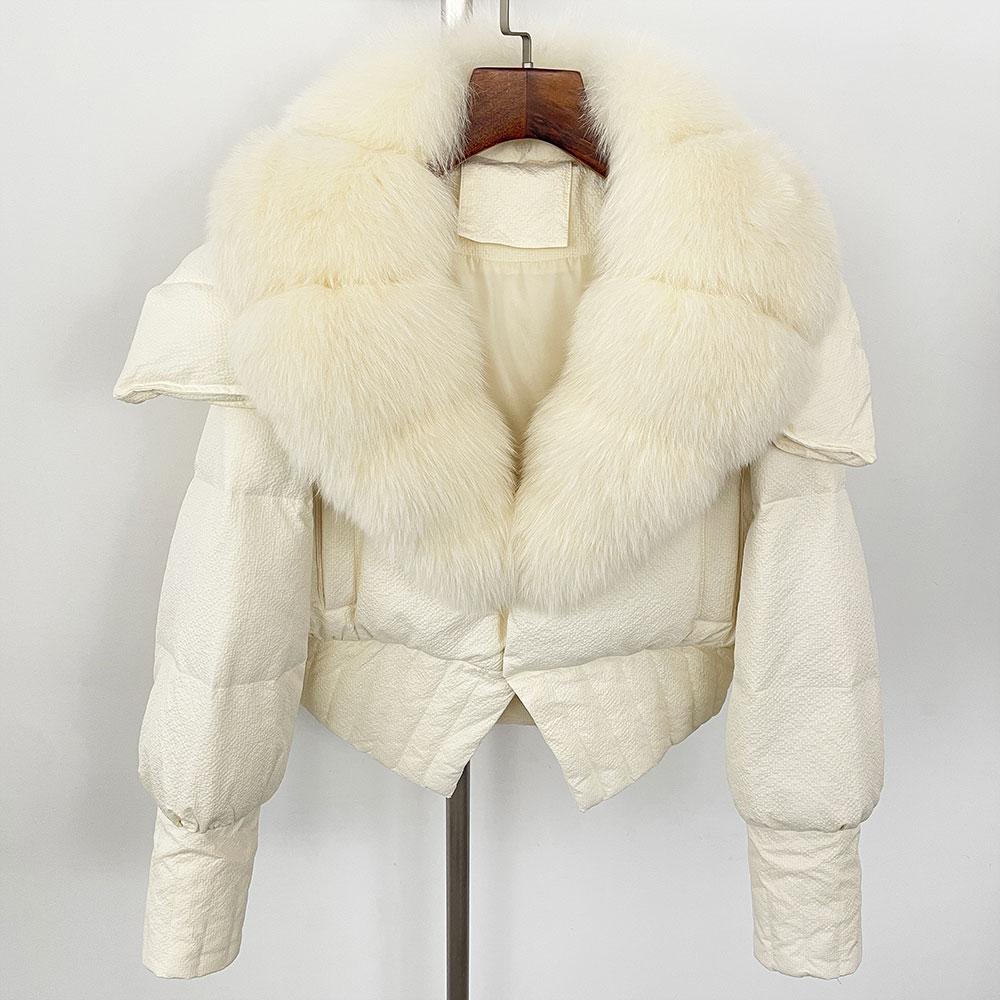 OFTBUY Down Jacket Women 2024 New Winter Natural Real Raccoon Fox Fur Collar Short White Duck Down Coat Thick Warm Casual Outerwear