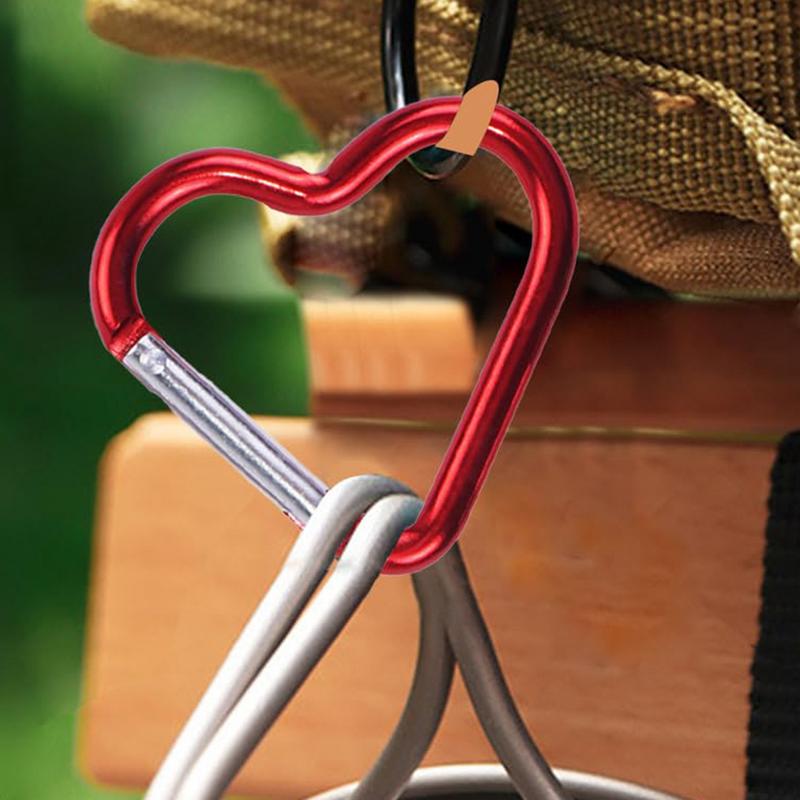 Carabiner Hook Clip 10Pcs Heart-shaped  Carabiner Key Chain Clip Outdoor Keyring Hook Water Bottle Hanging for Travel  Hiking