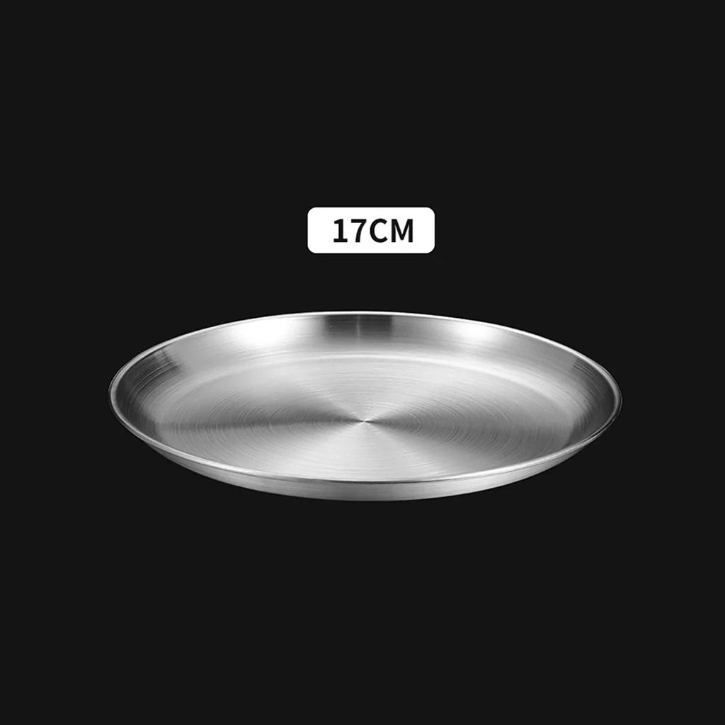 Stainless Steel Circular Barbecue Plate Bone Spitting Dish Korean Style Silver Shallow Dining Disc Round Plate Tableware