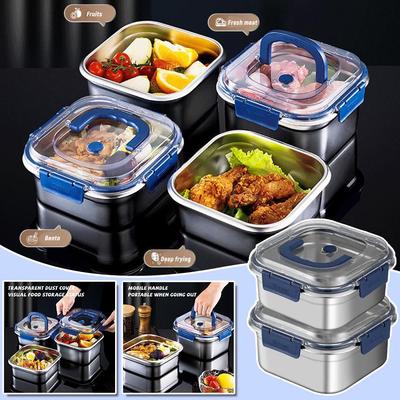 Edelstahl Frischhaltebox Verdickter versiegelter Mikrowellenherd mit kleinem Tropfschutzgriff und quadratischer Lunchbox für Induktion