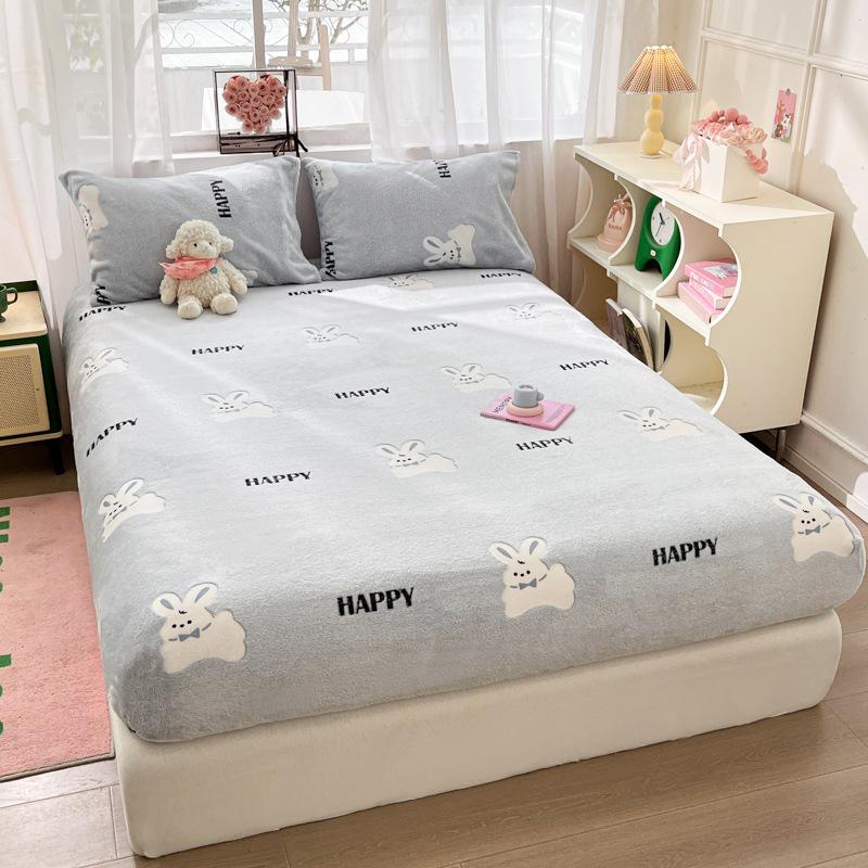 Thickened Milk Velvet Bed Sheet, Winter Children's Bed Cover, Coral Velvet Mattress Protector, Student Dormitory Mattress Cover Sheet