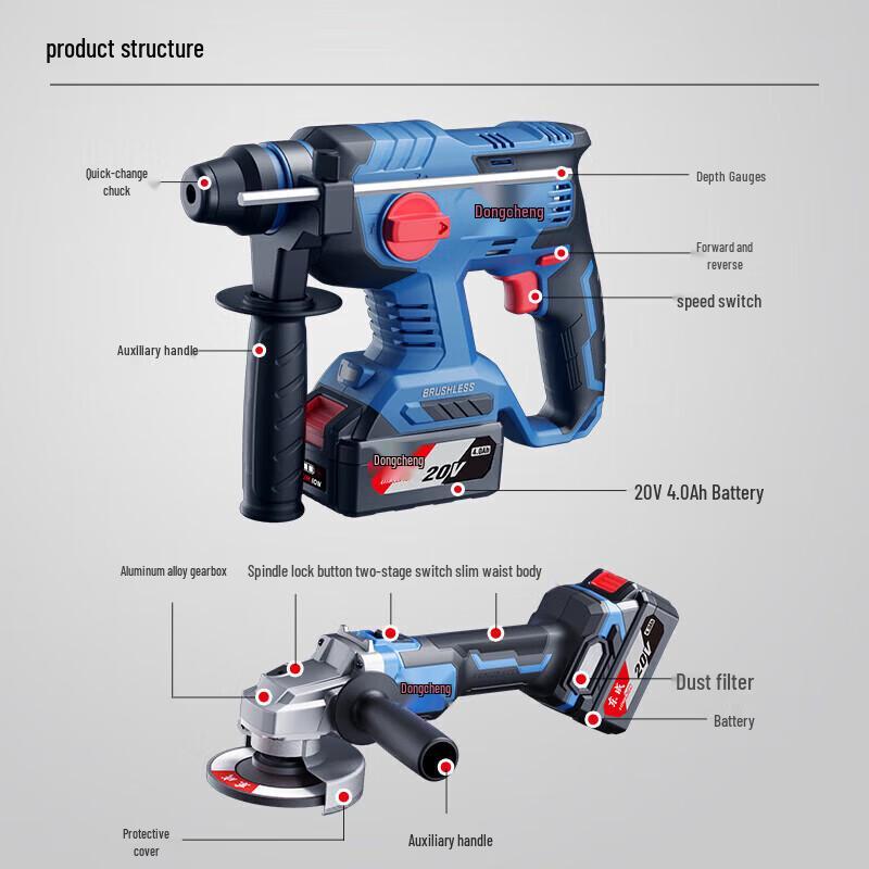 Dongcheng 20V Industrial Brushless Cordless Power Tool Kit CN plug (adapter included)