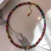 Minar Bohemia Candy Color Natural Stone Beads Beaded Necklace for Women Real Gold Plated Brass Strand Chokers