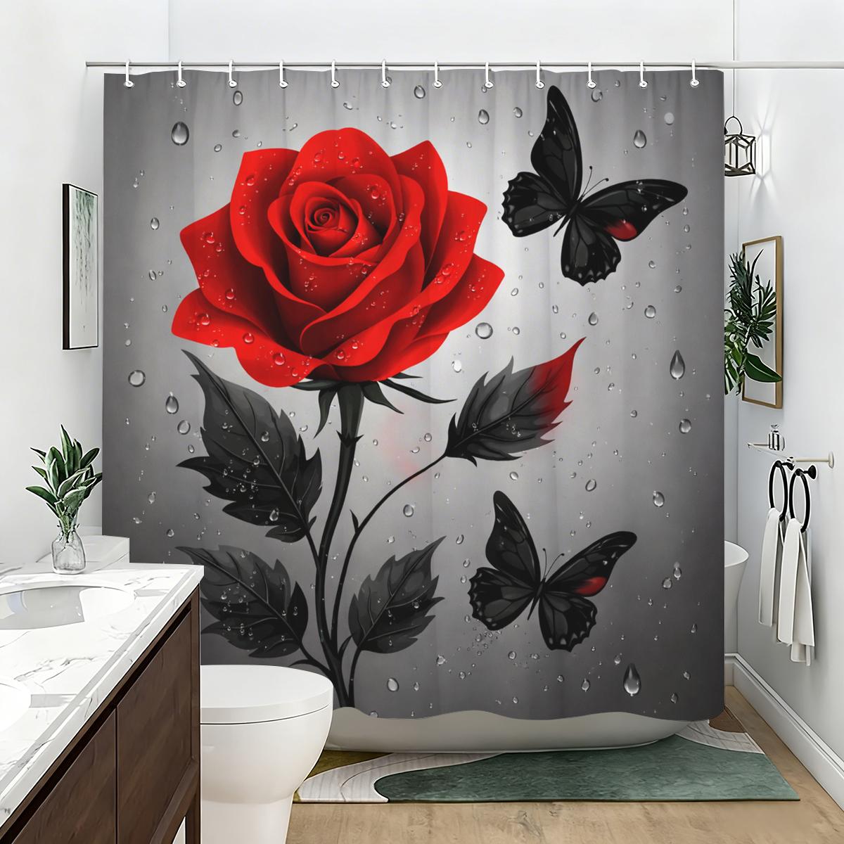 

Romantic Rose & Butterfly Pattern Polyester Shower Curtain - Stylish Bathroom Decor, Artistic Bathtub Partition For Home W60H190(CM)-1 Pcs