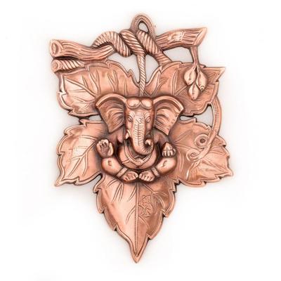 Yaratıcı Yaprak Duvar Askısında Lord Ganesha (20 cm x 1,25 cm x 28,75 cm, Kahverengi)