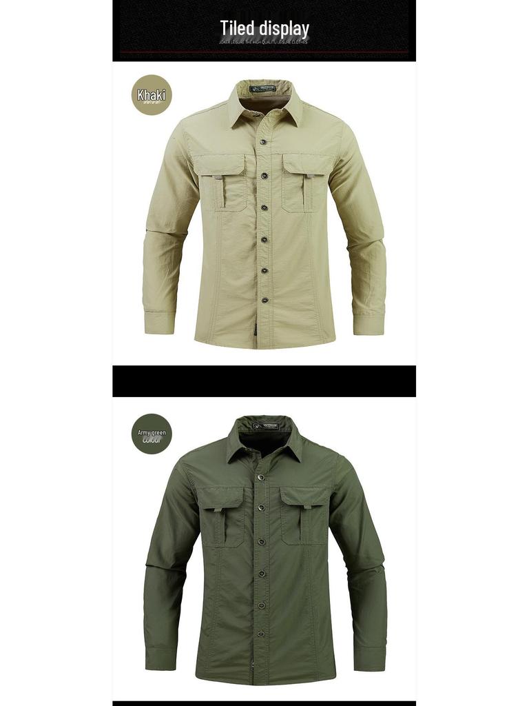 Men's Quick-Dry Ice-Feel Sun Protection Long-Sleeve Shirt for Spring/Summer Outdoor and Workwear, Plus Size Available.
