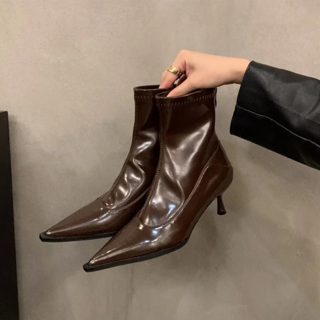 High Heel Short Boots Women's Korean Versatile Small Ankle Boots Skinny Boots French Black Pointed Boots