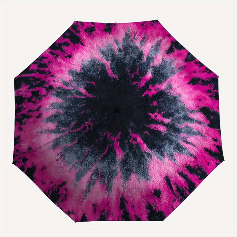 1pc Pink Black Tie DyeAutomatic Folding Umbrella, Portable & Foldable Design with 8 Ribs, Casual Outdoor Accessory yy250804189